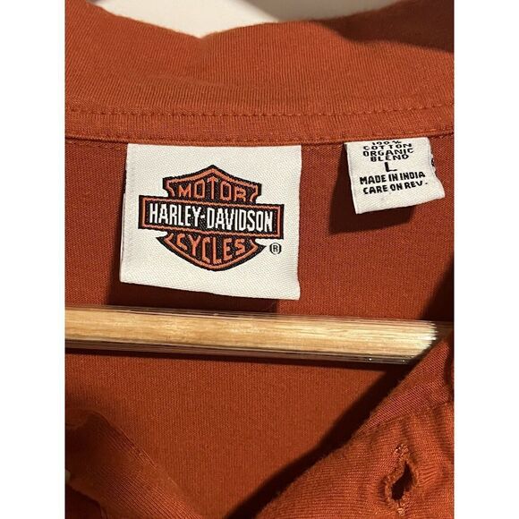 Harley Davidson Sturgis Collard Polo T-Shirt Orange Made In USA Mens Size Large - Picture 7 of 9